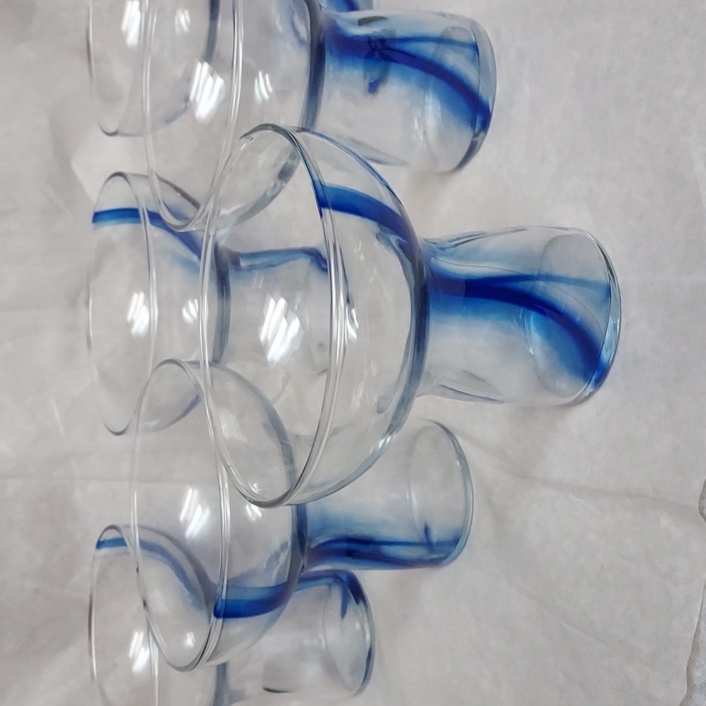 Blue Swirle Wine Glasses Handblown Set 6. B99
